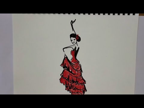 How to draw flamenco (spanish) dancer || Minimal drawing || Black white and red