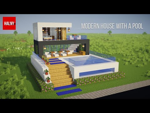 How to build a modern house with a pool in minecraft