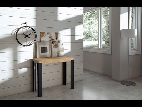 Console extensible bois avec 4 pieds bois et acier anthracite Liva