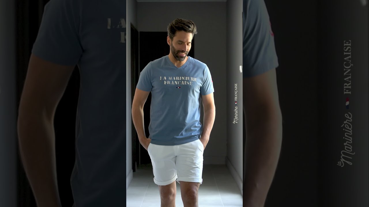 Tee-Shirt bleu col v Homme | FABRICE BLEU | La Marinière Française