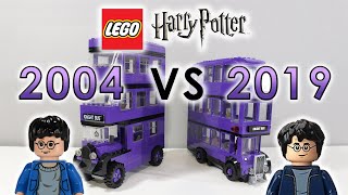 YouTube thumbnail: LEGO Harry Potter Knight Bus Comparison | Original vs New (2004 vs 2019)