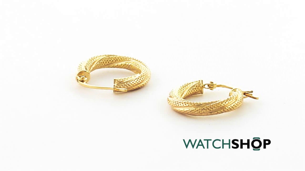 Watch video Jewellery Essentials Ladies' 9ct Gold Twist Hoop Earrings (AJ-15030393) Now Jewellery Essentials Ladies' 9ct Gold Twist Hoop Earrings (AJ-15030393)