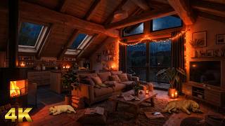 THUNDERSTORM in a Cozy Mountain Loft | Heavy Rain Sounds & Crackling Wood Stove 🌧️🔥