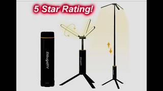 SUPER BRIGHT- 12 NIGHTS of Light! BougeRV Telescopic Camping Light, Foldable Tripod with Power Bank!
