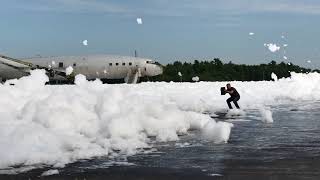 Foam covers Auburn-Lewiston Municipal Airport