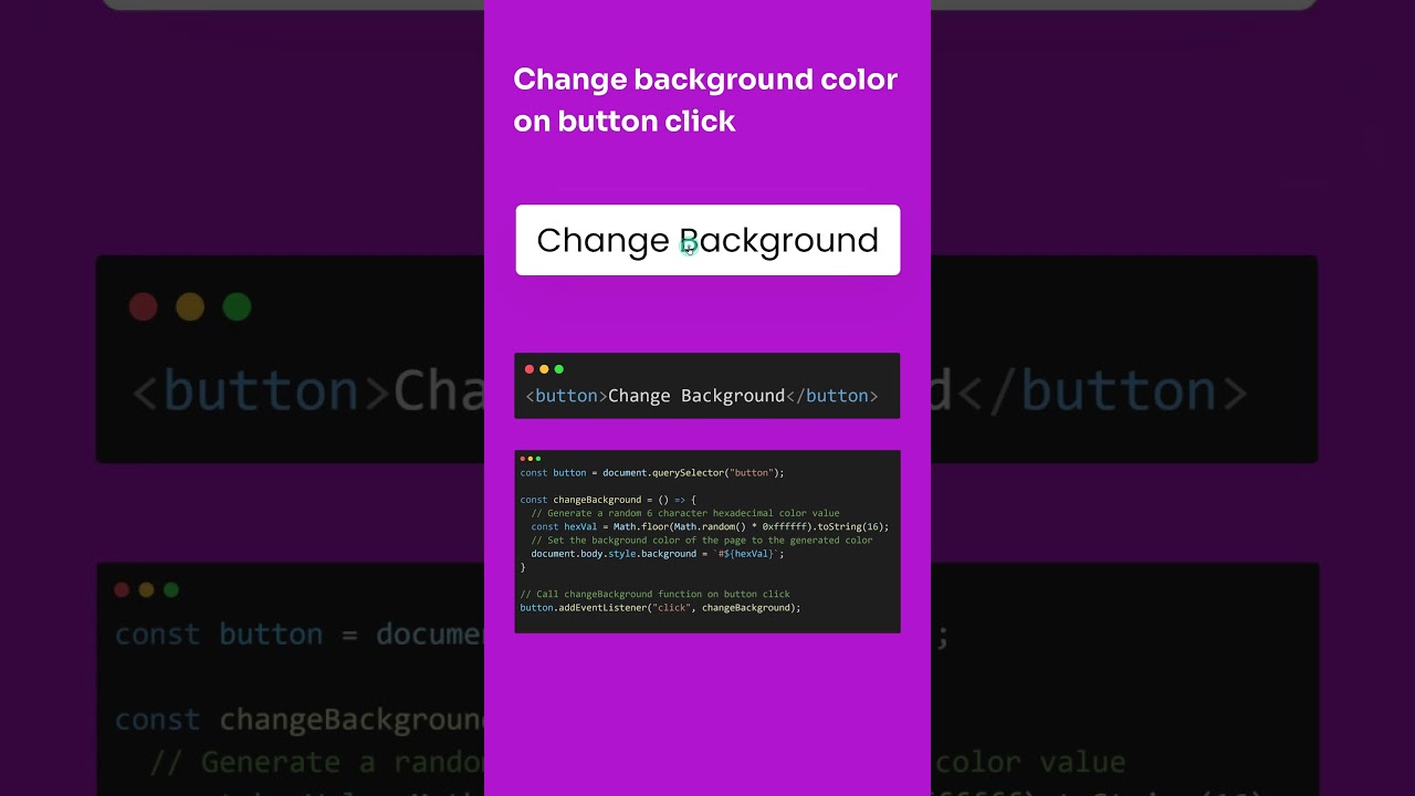 Change Background Color Randomly on Button Click in JavaScript #coding #python #shorts #codingshorts