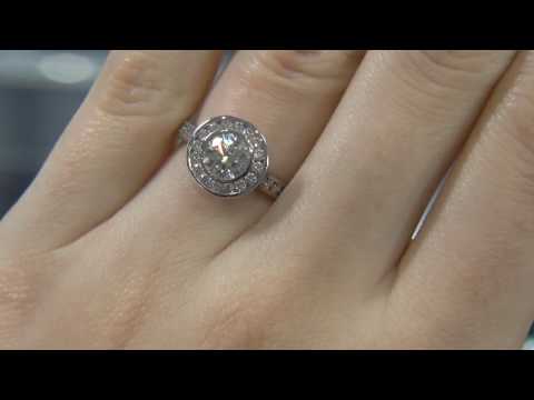 00565 HD031 Bezel set round brilliant cut diamond halo engagement ring