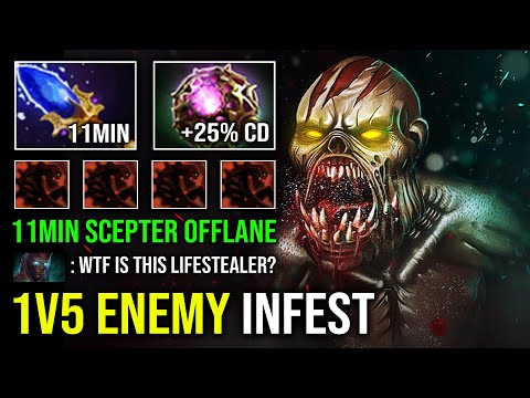 How to Offlane Lifestealer 11Min Scepter Unlimited Skill Spam 1v5 Enemy Infest Imba Dota 2