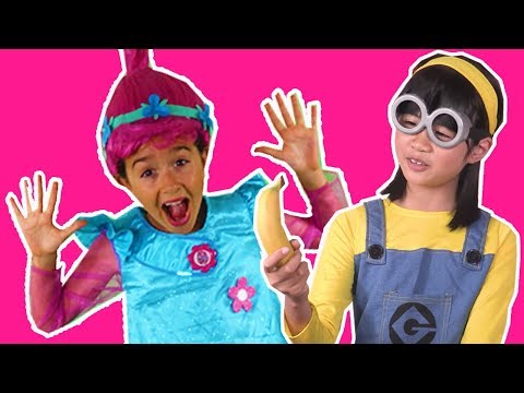 MINIONS VS TROLLS Hair Disaster Banana Prank | Princesses In Real Life | Magic Movie Princess Poppy Video