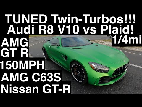 150MPH 1/4mile vs TUNED Twin-Turbos! Audi R8 V10! Nissan GT-R! AMG GT R! AMG C63S! 5 New Plaid Races