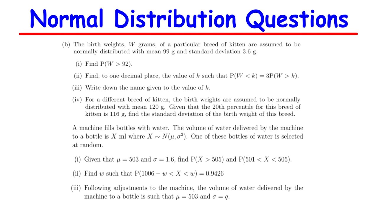 Normal Distribution Tutorial Sheet Revision Questions