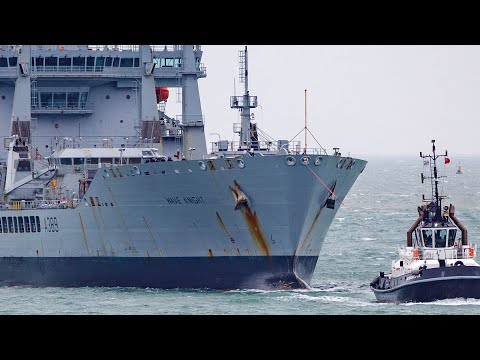 Royal Fleet Auxiliary (RFA) Wave Knight (A389) inbound to Portsmouth Harbour.