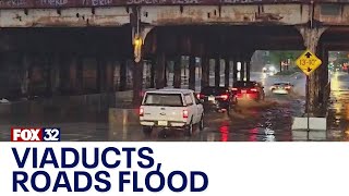 Heavy rain causes flooding on Chicago roads, viaducts