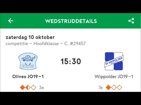 Live Oliveo JO19-1 - Wippolder JO19-1 15:30 (hoofdklasse voetbal live)
