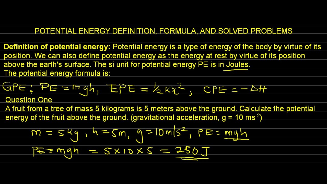POTENTIAL ENERGY FORMULA, DEFINITION, AND SOLVED PROBLEMS