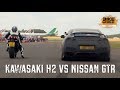 Kawasaki H2 vs Nissan GTR Drag Race 