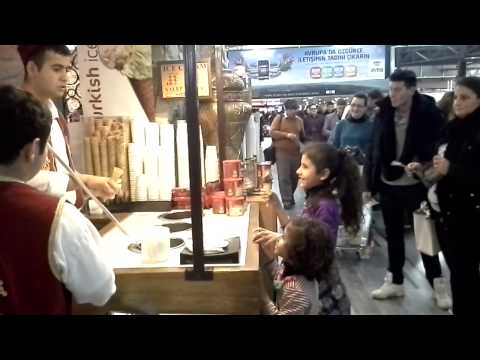 Funy turkish ice cream Seller at Istanbul Airport