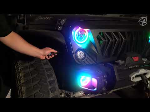 Exhibit Series 7" 90W LED Headlight & Fog Light With RGB Halo Combo For 2007-2018 Jeep Wrangler JK