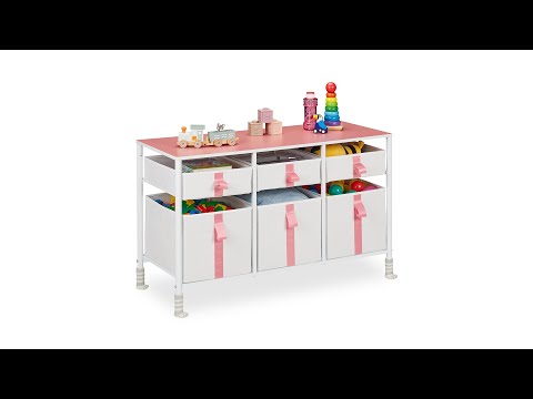 Meuble de rangement enfants 6 tiroirs Rose foncé - Blanc - Polyester - Acier - 100 x 62 x 41 cm