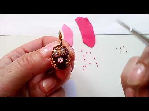 Polymer Clay Embroidery. Owl earrings.