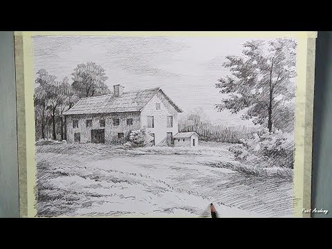 Mountains and Pine Tress Watercolor Pencil Landscape Drawing | steps to follow