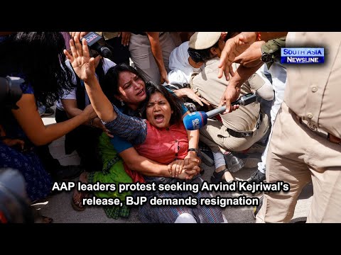 AAP leaders protest seeking Arvind Kejriwal's release, BJP demands resignation