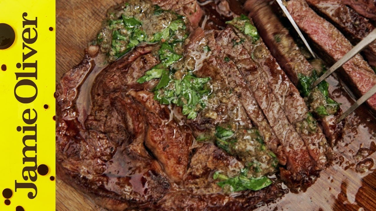 Grilled steak with chimichurri sauce video Jamie Oliver
