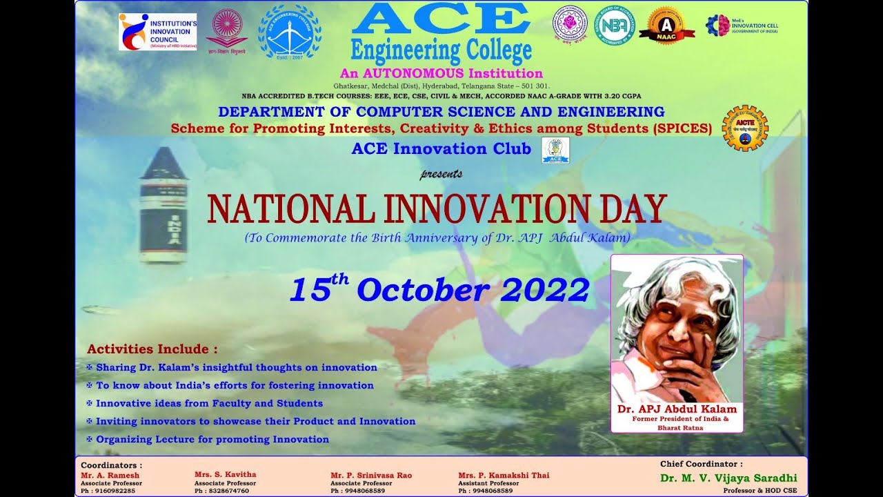 National Innovation Day - Dr.A.P.J Abdul Kalam Birth Anniversary Celebrations- Unique Innovative....