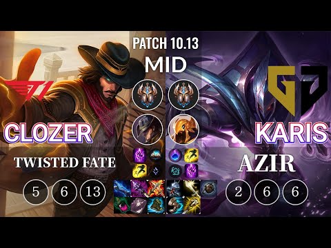 T1 Clozer Twisted Fate vs GEN Karis Azir Mid - KR Patch 10.13