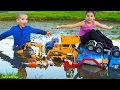 Playing with Toys in the Mud! Bruder Dump Trucks, Diggers, and Excavators for Kids | JackJackPlays