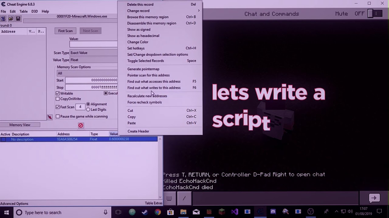 Making a Hitbox Cheat using Cheat Engine for Minecraft