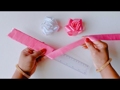 SUPER EASY RIBBON FLOWER MAKING WITH SCALE || How to make Ribbon Rose flowers || DIY Ribbon crafts