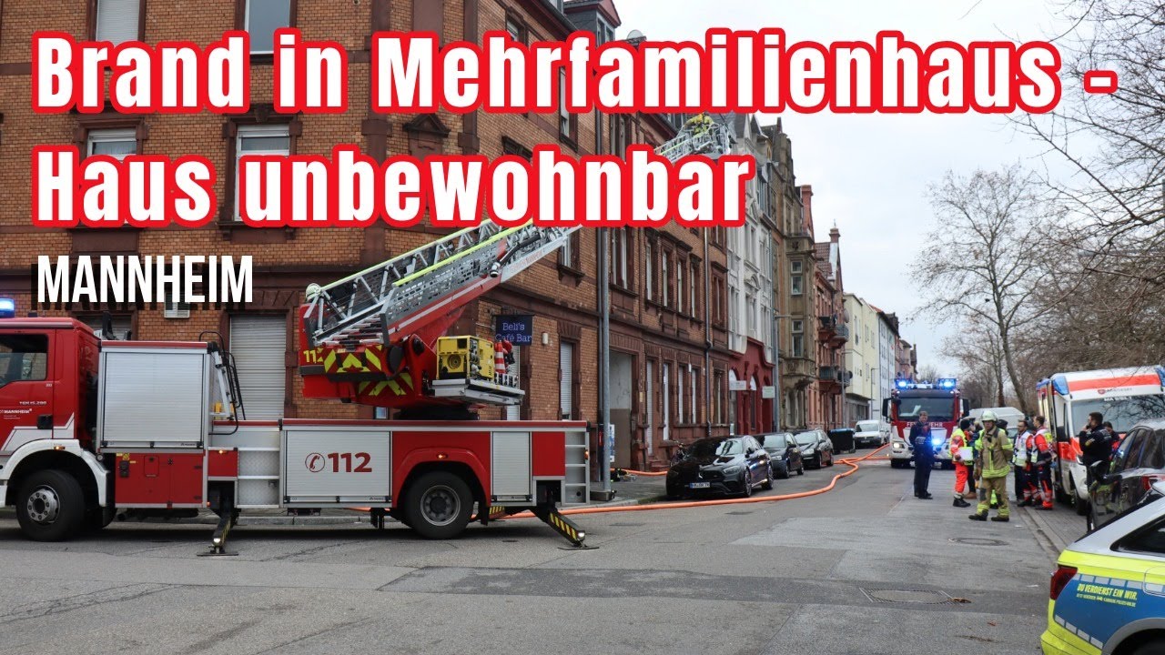 Brand in Mehrfamilienhau in Mannheim: Drei Personen per Drehleiter gerettet