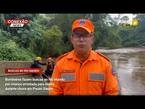 Vídeo: Bombeiros fazem buscas no Rio Mandu por criança arrastada para bueiro durante chuva.