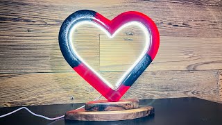 Valentine's Day lamp, Heart made of Black Oak and Epoxy Resin - Resin Art