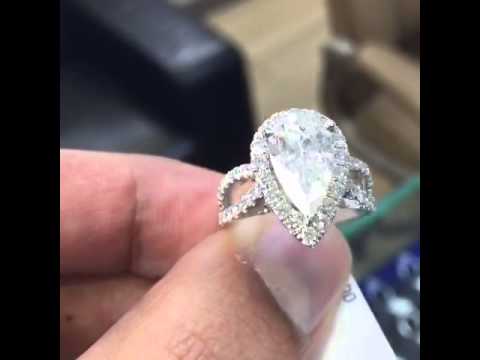ER-SOLD-207 - 3.75 Carat G-SI2 Pear Shape Diamond Engagement Ring 14k White Gold Pave Halo