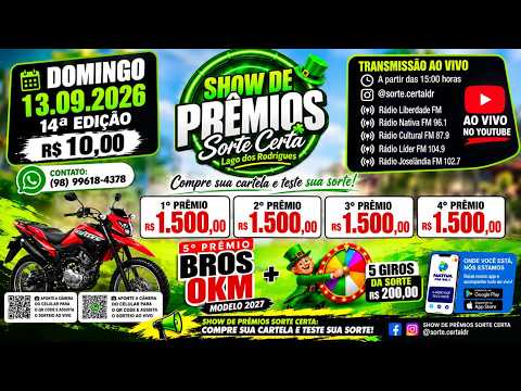 14ª Edição do Show de Prêmios Sorte Certa | Sorteio dia 14/09/2026