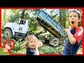 REAL DUMP TRUCKS WORKING AT OUR HOUSE!