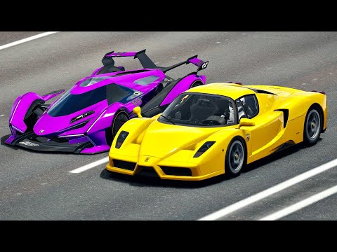 Lamborghini V12 Vision GT vs Ferrari Enzo - Drag Race 20 KM