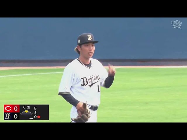 【ファーム】バファローズ・上野響平 三遊間を抜けそうな打球を逆シングルで処理しアウトを奪う!! 2023年6月29日 オリックス・バファローズ 対 広島東洋カープ