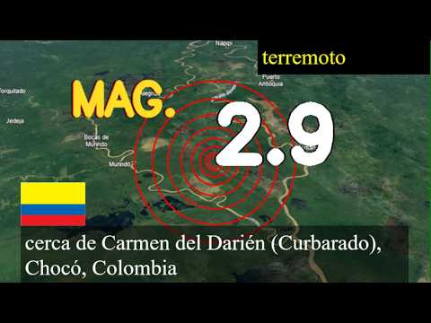 Terremoto de magnitud 2,9 sacudió cerca de Carmen del Darién (Curbarado), Chocó, Colombia hoy 16 de