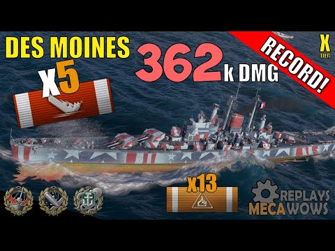 Des Moines 5 Kills & 362k Damage | World of Warships Gameplay