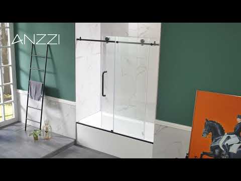 ANZZI Matte Black Frameless Sliding Bathtub Door