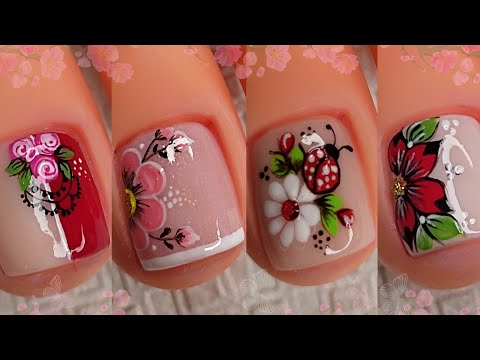 DISEÑOS DE UÑAS FACILES para PRACTICAR | #4 MODELOS de Uñas para PIES 🦶🏼💅