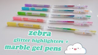 ✨ sparkle kirarich highlighters + marble gel pens by zebra |
