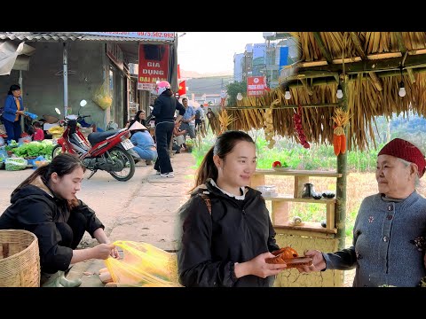 Eine alleinerziehende Mutter verkauft wilde Wurzeln in der Stadt, um sich um ihr Kind zu kümmern
