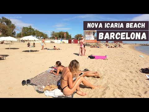 🇪🇸 Hot Day in Barcelona Beach - Spain ☀️🏖️ Amazing Nova Icaria Beach Walk - 4K