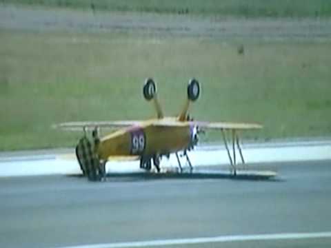 Stearman Aircraft Crash Taildragger Airplane Tips Over As Pilot Applies Too Much Braking Power.
