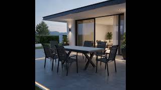 KETTLER BasicPlus Pro Garten-Essgruppe, anthrazit/schwarz, Alu/Textilene/Steinimitat, 200/260 x 100 cm, 6 Stapelstühle