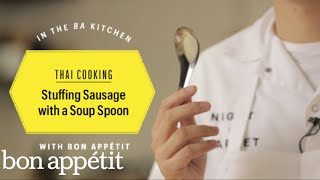 Thai Cooking: Stuffing Sausage With a Soup Spoon